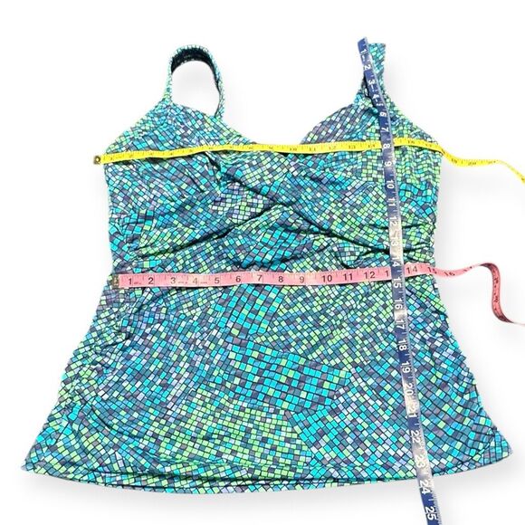 LANDS’ END Women’s Blue Green Mosaic Wrap Underwire Tankini Top Size 14DD - Picture 7 of 7